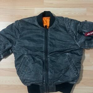 Alpha Industries Charcoal Bomber Jacket with Orange Lining